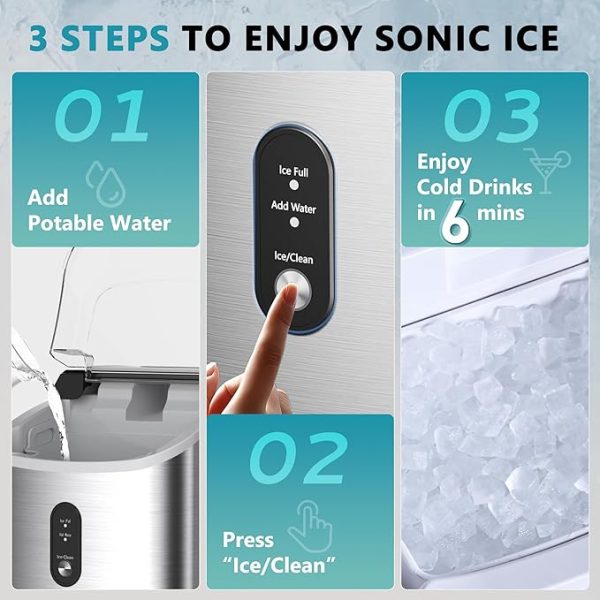 EUHOMY Pearl H1 Portable Nugget Ice Maker – Stainless Steel - Image 2