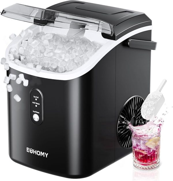 EUHOMY Nugget Ice Maker Countertop with Handle(black)